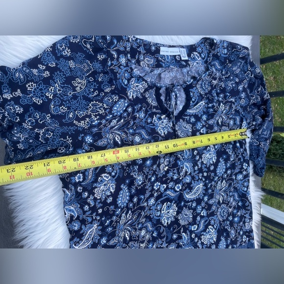 Susan Graver Womens Floral Woven Tie Neck Peasant Tunic Top - Size Med. petite - Picture 8 of 12
